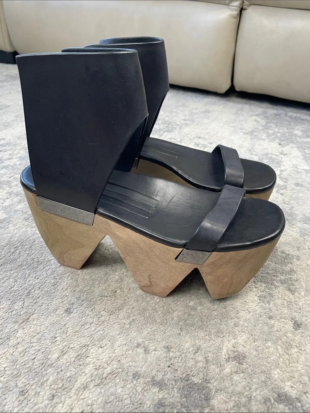 Rare Rick Owens Faun Monster Geta Platform Sandals Black Leather Sz 37